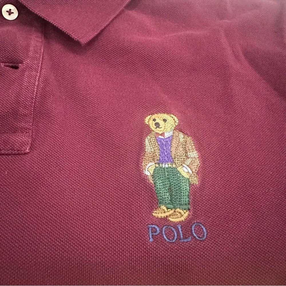 Polo Ralph Lauren Men's Sz XL Burgundy Polo Bear Custom Slim Fit Mesh Polo Shirt